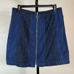 H&M Size 14 Blue Denim Mini Skirt Zip Front Y2K Indie Jean Skirt Americana